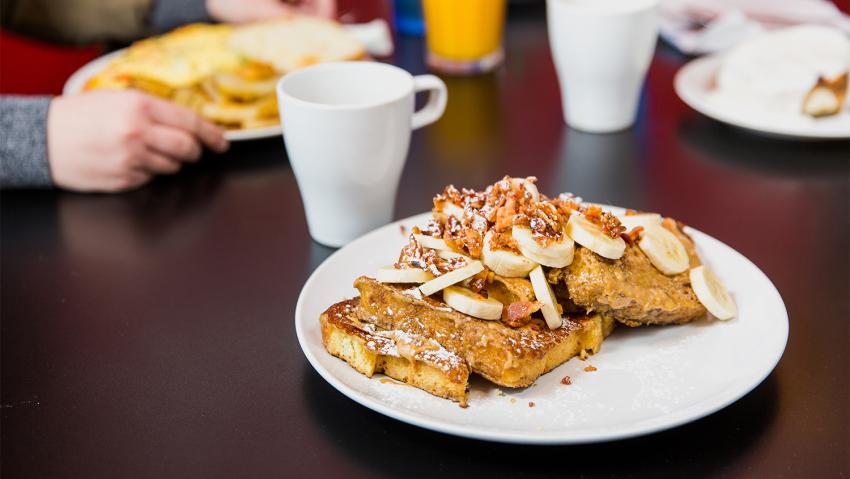 The Elvis French Toast at Three Little Griddles in Aurora Colorado
