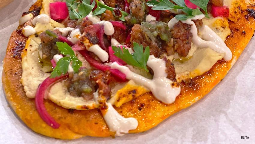 A tasty-looking Greek flatbread pizza