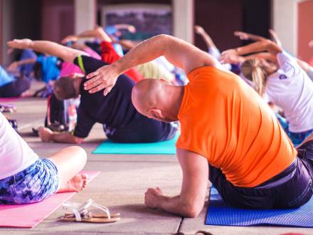 Group of people does yoga