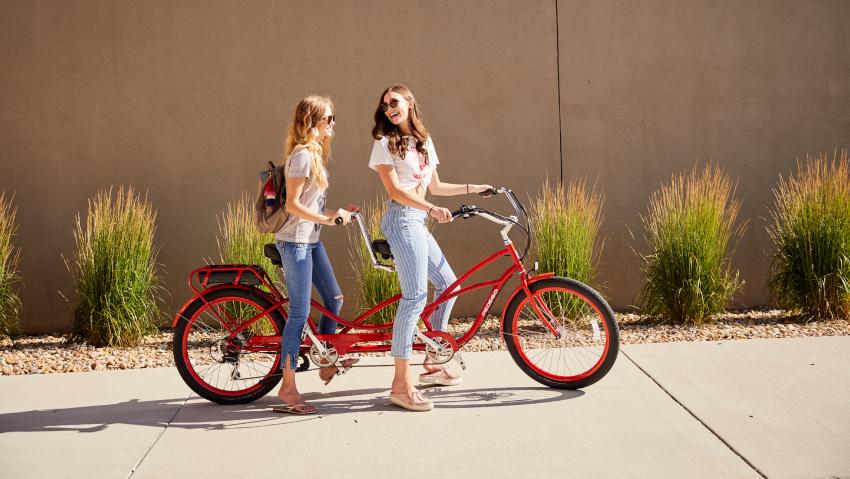 Women use tandem bike at Pedgo Southlands.
