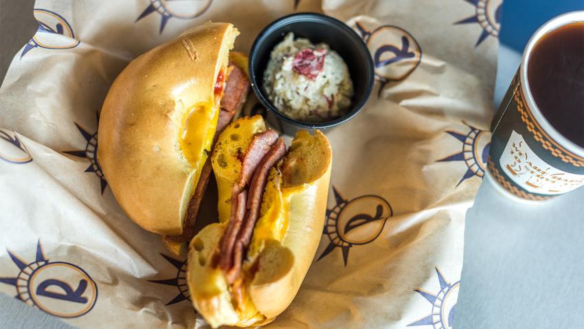 A yummy breakfast bagel sandwich in Aurora Colorado