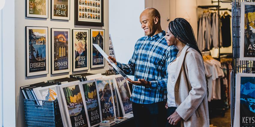 A couple wanders the LOCAL Southlands for the perfect gift in Aurora, Colorado