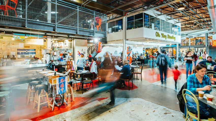 People exploring inside Stanley Marketplace.