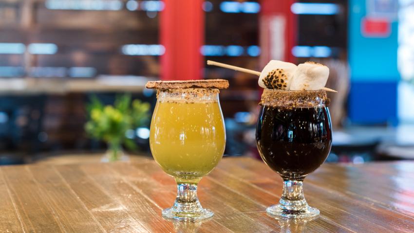 Two beers at Cheluna Brewing Company in Aurora Colorado