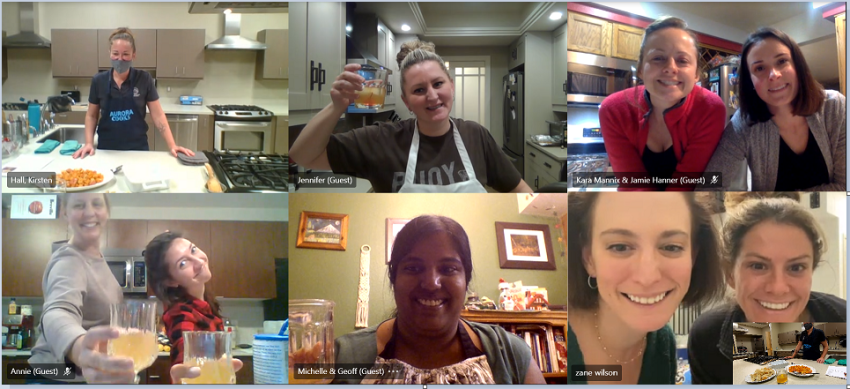 Groups of friends join a virtual cooking class in Aurora Colorado